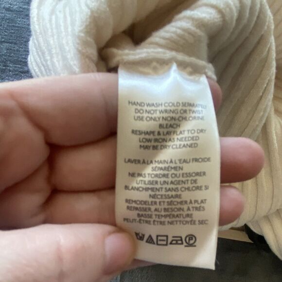 Free People Sweater Billie Mock Neck Womens XS Ivory Crop Ribbed Oversized Boho - Picture 13 of 15